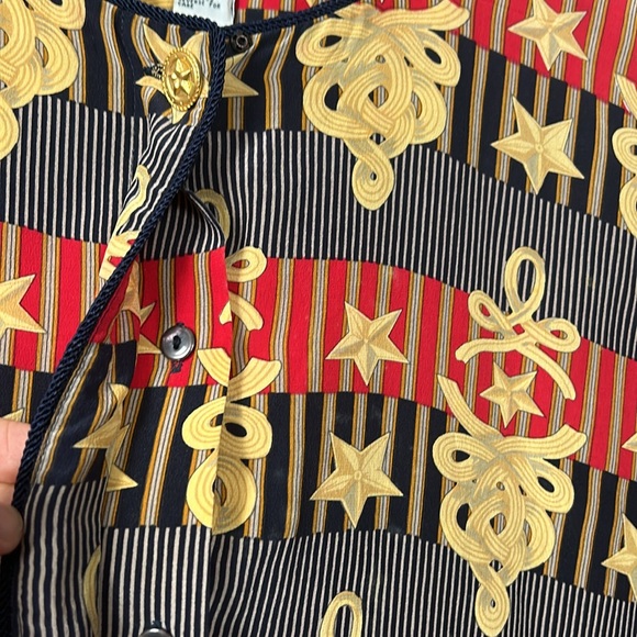 Vintage Fiji Silk Gold Red Navy Long Sleeve Button Down Shirt size XL mandarin - Picture 10 of 16